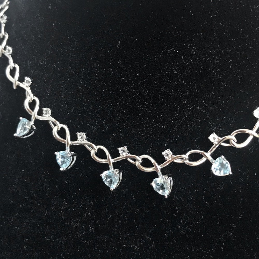 Sterling Silver Sky Blue Heart Crystal Necklace